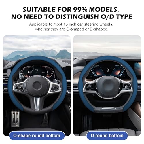 Nappa Leather Steering Wheel Cover,Universal Fit 15 Inch-Premium Non-Slip Breathable Comfort Grip for Cars Trucks SUVs,Anti-Slip Durable Interior Upgrade Navy Blue - color: Navy Blue