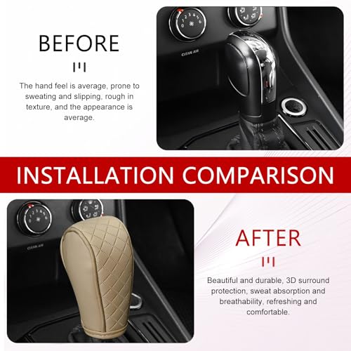 Car Gear Shift Cover, Upgraded Leather Shift Knob Cover, Anti-Slip Breathable Automotive Gear Shifter Decoration Protector, Universal for Most Cars SUVs Trucks (Beige)