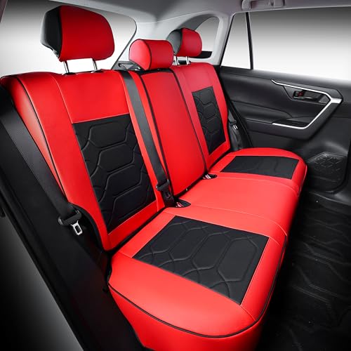OASIS AUTO Custom Fit Seat Covers for 2019-2026 Toyota RAV4, Waterproof Faux Leather Seat Protector Cushion Rav4 Car Accessories (Full Set, Black&Red)