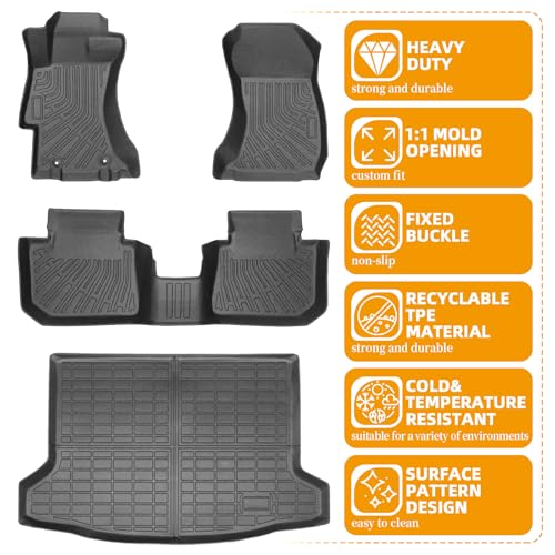 Floor Mats for Subaru Crosstrek 2013-2016-2017, for Subaru Impreza 2012-2016, Front Rear Mats & Cargo Mat, TPE Anti-Slip Waterproof Summer Winter Floor Liners Crosstrek Floor Mats Accessories - style: 11)2012-2017|Crosstrek&Impreza|Floor&Cargo Mats