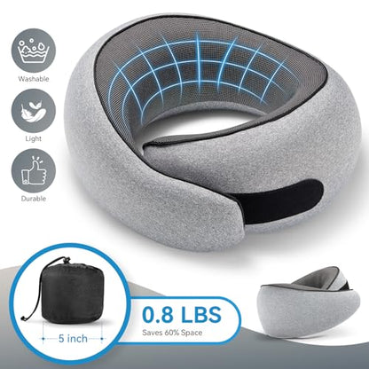 SZXYX Neck Travel Pillows - 100% Pure Memory Foam Neck Pillow for Airplanes, Comfortable Breathable Cover, 360° Support Stowable Pillows for Sleeping, Car, Airport Travel Essentials, Gray