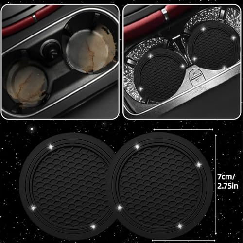 NBTEPEM 6 PCS Bling Car Accessories Set, Leather Steering Wheel Covers Universal 14.5-15 inch, Center Console Cover, Seat Belt Cushion, Cup Holder Coaster (Black) - color: Black