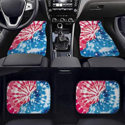 Car Mat Universal Fit 4-Piece Set Car Floor Mats Auto Front & Rear Floor Carpets for SUV Sedan Van, Tie Dye American Flag - color: Tie Dye American Flag