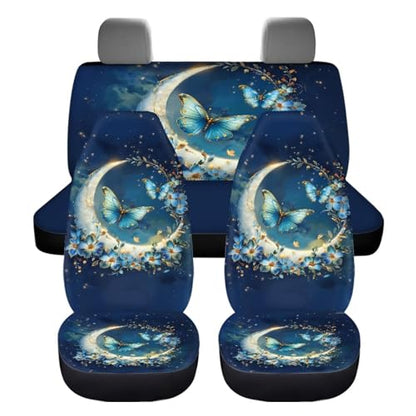 Moon Butterfly Car Seat Cover Set for 4 Pcs Women Cute Stretchy Split Bench Seat Covers Butterflies Car Interior Accessories Set Universal Vehicle Bucket Seat Pad Full Set - color: Butterfly and Moon