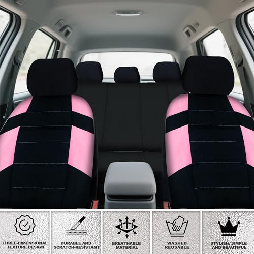 Car Seat Cover Full Set,Universal Breathable Car Seat Cove,Waterproof Floor Mats,Fit Sedans,Cars,Vans,SUV,Truck (Pink)