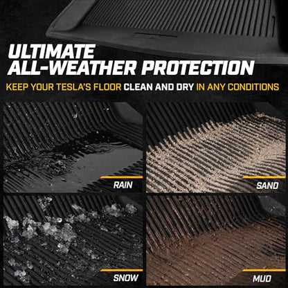 Cat® JustFit™ 3D Floor Mats for Tesla Model 3 2017–2024 Custom Fit Floor Mats Full Set, All Weather Waterproof TPE Car Mats, Heavy Duty Tesla Model 3 Accessories for Ultimate Interior Protection