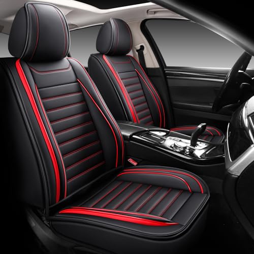 MINGBRON Leather Car Seat Covers Full Set, Universal Faux Leather Car Seat Covers 5 Seats, Automotive Seat Covers for Most Sedans SUVs Trucks, Front and Rear Seat Covers,Wine Red - color: RedA, size: 5 Seat Covers (Front & Rear)