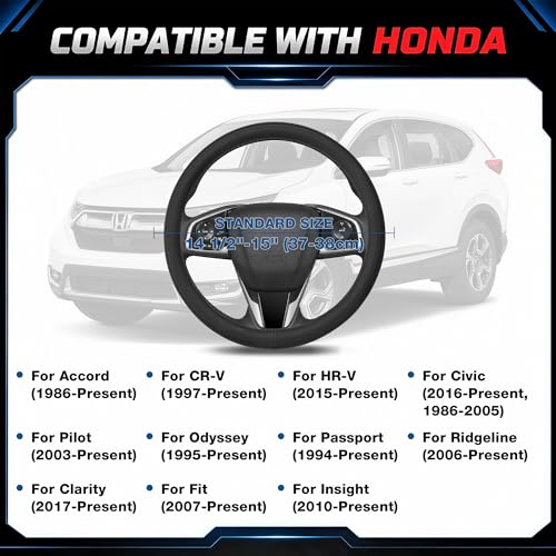Steering Wheel Cover for Honda CRV Accord Civic HRV Pilot Odyssey Passport, Standard Size 14.5-15", Carbon Fiber Black
