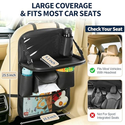 1 Pack Backseat Car Organizer with Foldable Tray Table, PU Leather Seat Back Organizer with Tablet Holder, Large Storage Pockets, Waterproof Kick Mat & Seat Back Protector for Cars, SUVs & Minivans - size: 1 Pack