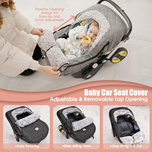 ACRABROS Car Seat Cover Baby: Winter Infant Carseat Canopy for Boy Girl Newborn, Zipper Peeping Window, Warm Cozy Cold Weather Waterproof Fitted, Black - color: Black
