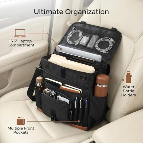 Car Front Seat Organizer with Stable Anti-Swing Design, Passenger Seat Organizer fits 15.6" Laptop, Mobile Office for Car & Truck Front Seat Organizer, Professional Work Bag for Car, Trucks