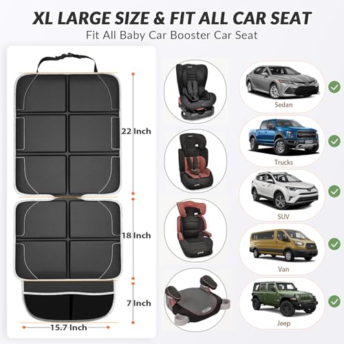 Gimars Car Seat Protector, 2 Pack, XL Thicken EPE Cushion Waterproof 600D Fabric Car Seat Cover for Child Car Seat with Nonslip Backing Mesh Pockets for Baby SUV Sedan Truck Leather Seats, Black-Gray - color: B-2PACK