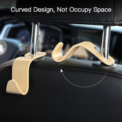 Soleebee 4 Pack Car Headrest Hooks - Universal Auto Hooks for Back Seat Hangers, Storage Organizer (Beige) - color: Beige