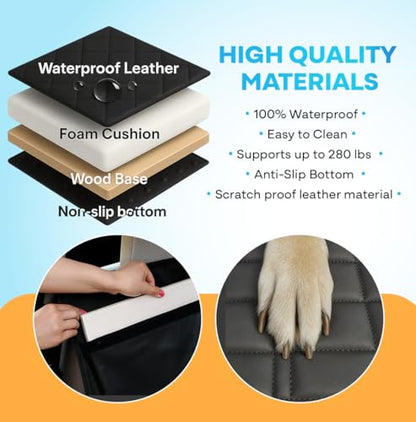 APetsPlanet Backseat Extender for Dogs, Dog Seat Cover Hard Bottom for Car Backseat & Truck Travel Bed, Platform Hammock Mat Converts Rear Seat Into Backseat Bed, Black Leather with Door Covers - style: Black Leather - With Door Covers