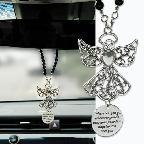 Rislobx Angel Wings Hanging Ornaments for Car Rear View Mirror, Metal Guardian Angel Wings Car Charm Pendant Rear View Mirror Hanger Decor for Lover Family Christian Gifts - color: Wings