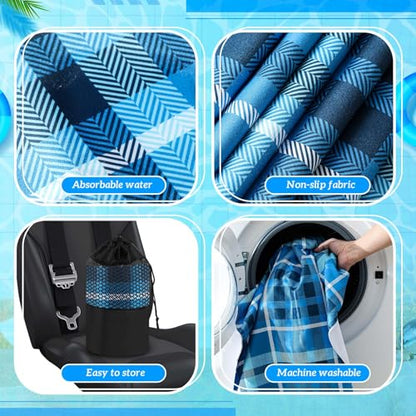 Hahafelt Car Seat Towel Covers with Storage Bag, 63 x 32 Inch Universal Non Slip Waterproof Sweat Protector for Car Truck, Gym Swimming Running, Machine Washable(2 Pack,Blue Plaid) - style: Blue Plaid