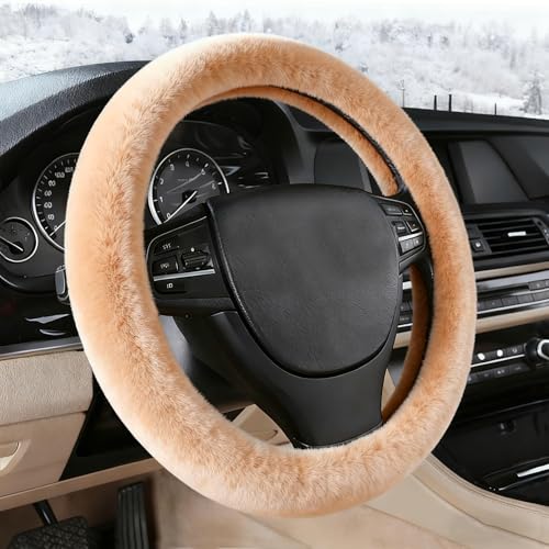 Furry Warm Steering Wheel Cover, Universal 14.5-15 Inch Winter Plush Warm Steering Wheel Cover, Soft Fluffy, Anti-Slip Design, Soft Texture (Camel) - color: Camel Plush