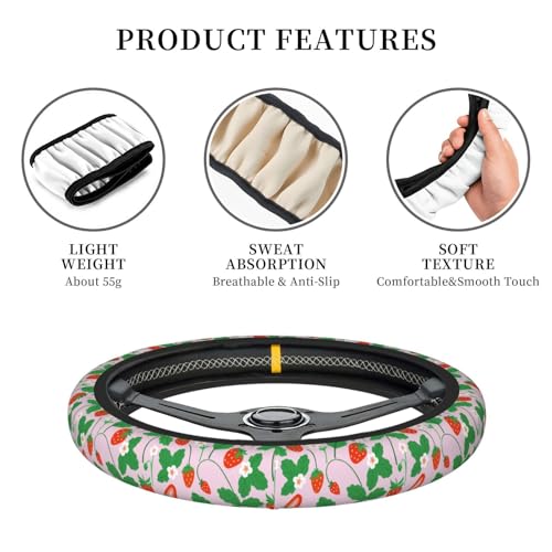 Strawberry Steering Wheel Cover for Women Elastic Rubber Steering Wheel Universal 15 Inch Fit for Cars, Auto, SUVs - color: Strawberry