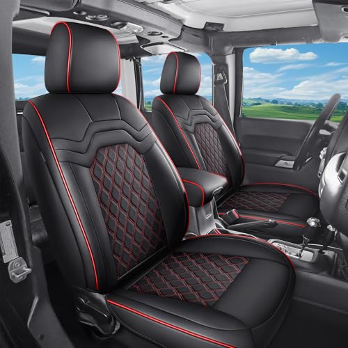 Huidasource Tacoma Front&Back Seat Covers Full Set Fit for 2nd Gen Toyota Tacoma 2005-2015 Double/Crew Cab SR5 Limited TRD Sport/Off Road, Waterproof Automotive Car Leather Seat Cover, Black&Red - color: Full Set/Black & Red, size: 2nd Gen Tacoma 2005-201