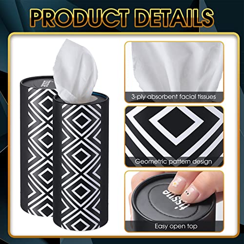 Outus 12 Pcs Geometric Car Tissues Cylinder Holder with 3 Ply Facial Tissue Bulk Black White Round Tissue Holder Travel Tissues Boxes Container for Car Cup Wedding Birthday Party - style: Geometric