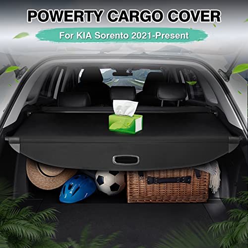 Powerty Retractable Cargo Cover for 2021-2026 Kia Sorento, Canvas Texture Trunk Cover Privacy Screen Rear Security Shade for Sorento Accessories - size: 2021-2026 | Kia Sorento
