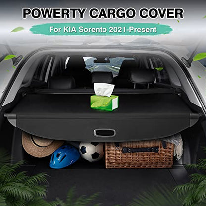 Powerty Retractable Cargo Cover for 2021-2026 Kia Sorento, Canvas Texture Trunk Cover Privacy Screen Rear Security Shade for Sorento Accessories - size: 2021-2026 | Kia Sorento