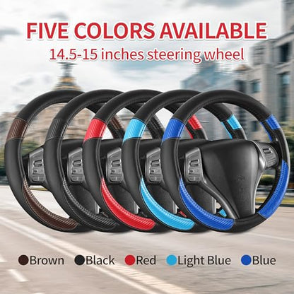 Non-Slip Car Nappa Leather Steering Wheel Cover,Universal Car Accessories Women Men Fit 14" 1/2-15" Suvs/Vans/Sedans/Cars/Trucks,Blue - color: Black Blue
