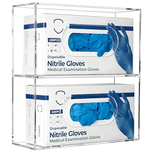 Double Glove Box Holder Wall Mount, Side-Load Acrylic Glove Dispenser - Clear Medical Storage Organizer for Lab, Hospital, Kitchen,- 10 x 3.54 x 10.6 IN - Quick Access & Easy Refill - size: Double