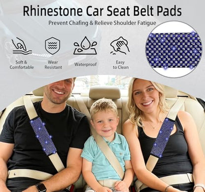 NBTEPEM 2 Pack Bling Car Seat Belt Covers, Diamond Seatbelt Shoulder Protection, Rhinestones Seat Belt Strap Cover Shoulder Pad, Universal Bling Car Interior Accessories Fit for Car/Truck/SUV(Blue) - color: Blue
