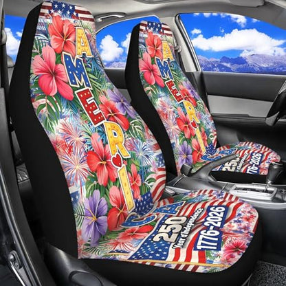 American 250th Anniversary Patriotic Car Seat Covers Two Front Only, Hawaii Hibiscus Flower Automotive Interior Covers Front Seat Protectors, Universal for Car, Truck, SUV - color: American 250th Hibiscus
