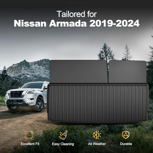 AOMSAZTO Cargo Mat Compatible with 2019-2024 Nissan Armada: All Weather TPE Custom Fit Cargo Liner & Backrest Liners for Armada & QX80 - style: 11)19-24 Armada Cargo Mat and Seatback Mat