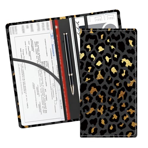 Leather Car Registration and Insurance Card Holder, Cute Car Accessories Vehicle Glove Box Car Organizer for Documents, Cards, License Luxury Golden Black Leopard - color: Luxury Golden Black Leopard
