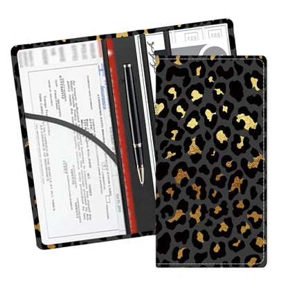 Leather Car Registration and Insurance Card Holder, Cute Car Accessories Vehicle Glove Box Car Organizer for Documents, Cards, License Luxury Golden Black Leopard - color: Luxury Golden Black Leopard