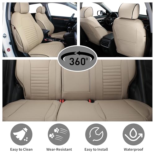 EKR Custom Fit Full Set Car Seat Covers for Select Honda CRV 2017 2018 2019 2020 2021 2022 - Leatherette (Beige) - color: Beige, size: 2017-2022 CRV