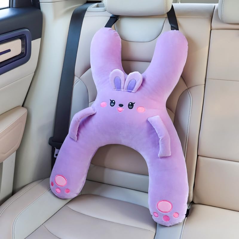 Car Pillow for Travel – Animal-Themed Car Seat Cushion with Safety Belt Protector – 4 Cute Styles: Pig, Dog, Rabbit, Panda (Pig) - color: Pig
