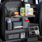 Foldable Car Backseat Organizer with Table Tray, Car Seat Back Protector with Touch Screen Phone Holder, Premium Leather Kick Mats with Storage Pockets Tissue Holder (Black)