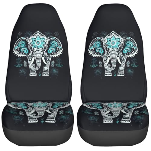 Dujiea Painted Mandala Tribe Elephant Car Front Seat Covers 2 Pcs Universal Auto Seat Covers Front Seats Only, Vehicle Bucket Seat Protectors Fit for Most Car SUV Sedan and Truck - color: Painted Mandala Tribe Elephant