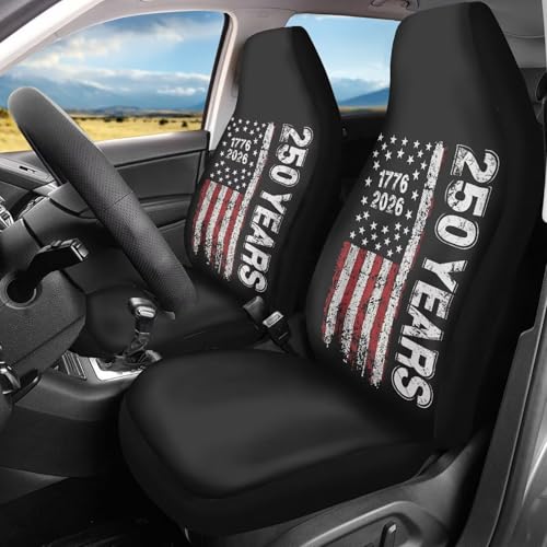 Front Seat Covers for Cars 250 Years 1776-2026 America Breathable Elastic Fabric Seat Protector Set of 2 Fashion Auto Interior Universal Fit SUV Truck Sedan Van - color: 250 Years 1776-2026 America