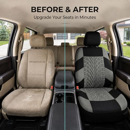 FH Group Front Set Premium Cloth Car Seat Covers for Low Back Car Seat with Removable Headrest, Universal Fit, Airbag Compatible Seat Cover for SUV, Sedan, Beige - color: Gray, style: Front Set
