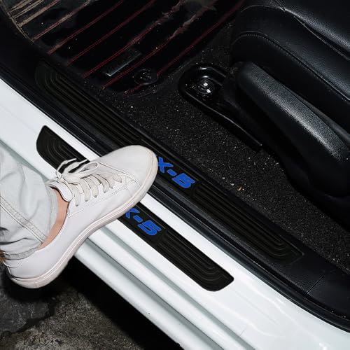 4pcs/Set Car Door Sill Plate Protectors - Black Soft Rubber Front/Rear Door Sill Scuff Plate Guard, Door Pedal Protector Stickers fit for Mazda CX5 (Blue) - color: blue