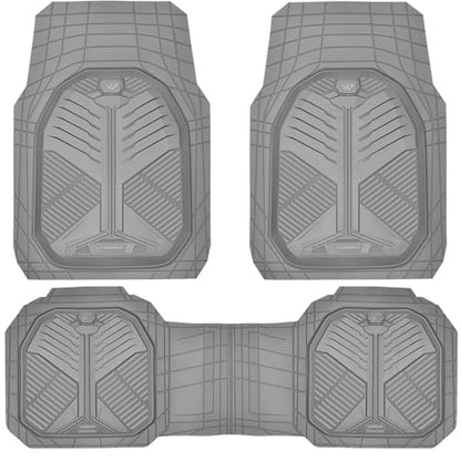 CAR PASS Heavy Duty Rubber Car Mats, Deepdish All Weather Floor Mats for Car Full Set, Universal Automotive Mats Trim to Fit for Sedans SUVs Trucks, Waterproof Anti-Slip Deep Tray 3 Pieces Light Gray - color: Gray Light