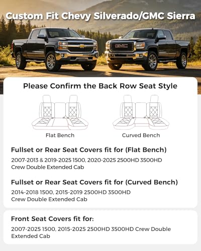 Huidasource Fit for Chevy Silverado Seat Covers, GMC Sierra Seat Covers, Seat Cover for Trucks 1500 2007-2013&2019-2026, 2500HD 3500HD 2020-2026 Crew Double Extended Cab Nappa Leather (Full Set/Black)