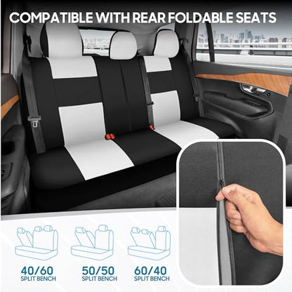 BDK PolyPro Car Seat Covers Full Set in White on Black, Front and Rear Split Bench Seat Covers for Cars, Easy to Install Car Seats Cover Set and Accessories for Auto Trucks Van SUV - White - color: White