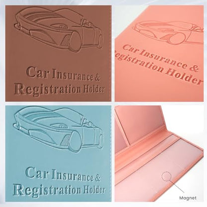 Car Registration & Insurance Card Holder Leather Auto Glove Box Organizer Document Wallet with Magnetic Shut - color: Blue-Upgraded