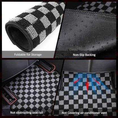 IKON MOTORSPORTS Loop Pile Tufted Car Floor Mats, Compatible with 1990-1997 Mazda Miata MX5 2-Door 2DR, Checkered Grey Black Plaid, All Weather Anti-Slip 2PCS Set Car Protector Carpets