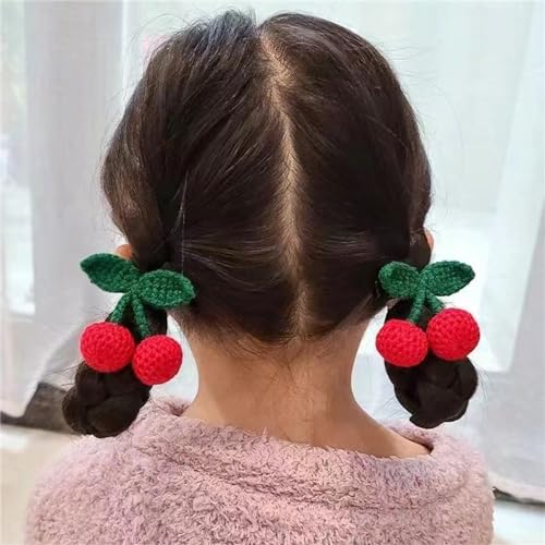 Cute Cherry Car Mirror Hanger - Crochet Hand Knitted Rear View Mirror Accessory - color: Cherry