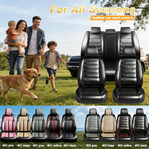 Fit ES Car Seat Covers for Select Lexus ES 350/300h 2007-2025 2026 - Premium Full Coverage Leather, Airbag Compatible, Waterproof & All Weather Seat Cushion Protector, Full Set, Black