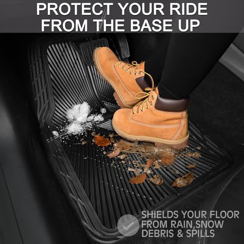 CAR PASS Rubber Floor Mats&Cargo Liner,Waterproof Trucks Mats Heavy Duty,All Weather Trim-to-Fit Automotive Mats for Cars Trucks SUV,Anti-Slip Easy Clean Durable,Full Set 5-Piece,3D Emboss All Black - color: Black Cargo Liner