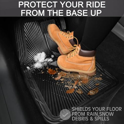 CAR PASS Rubber Floor Mats&Cargo Liner,Waterproof Trucks Mats Heavy Duty,All Weather Trim-to-Fit Automotive Mats for Cars Trucks SUV,Anti-Slip Easy Clean Durable,Full Set 5-Piece,3D Emboss All Black - color: Black Cargo Liner