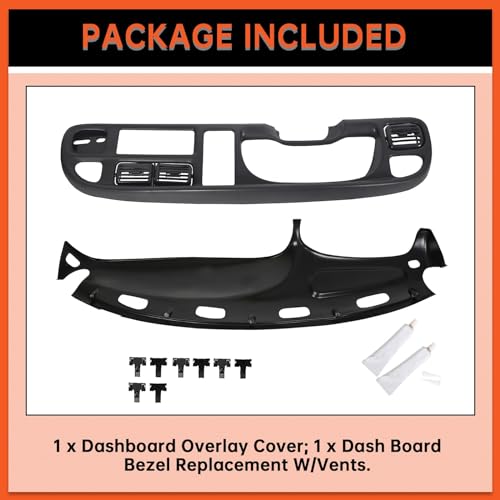 ECOTRIC Dash & Bezel Cover Compatible with 1998-2002 Dodge Ram 1500 2500 3500 Trucks Black Dashboard Bezel Replacement W/Vents & Grey Dash Cover (You Will Receive 2 Packages) - size: Dash Bezel W/ Vents & Dashboard Cover